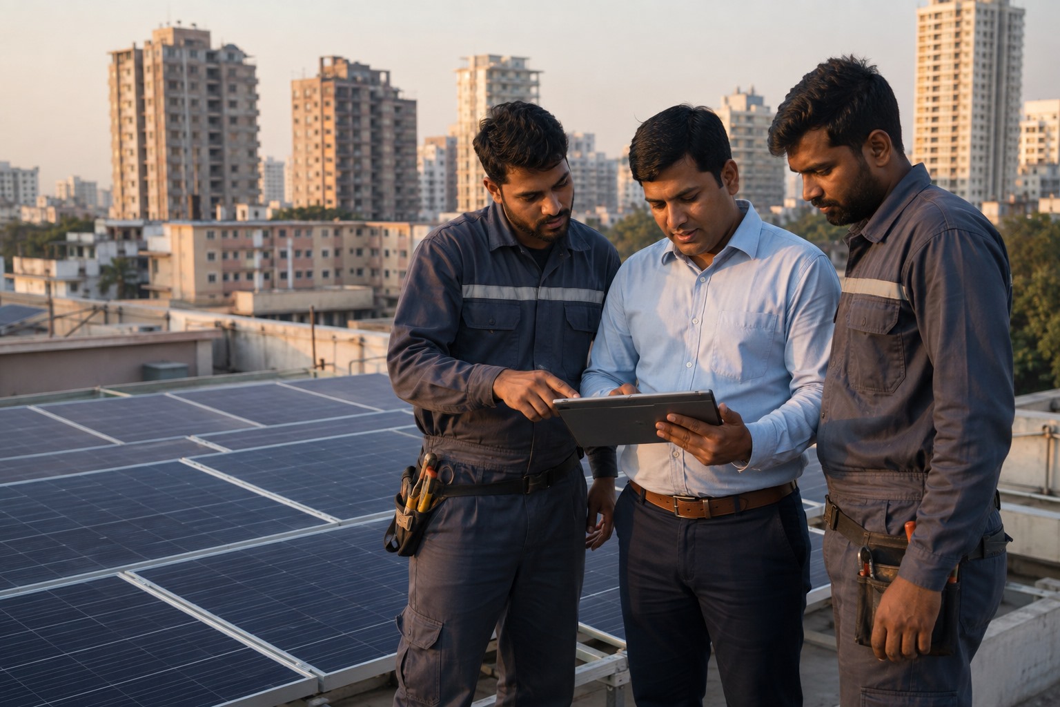 SolarWalaa professionals reviewing solar plans on site