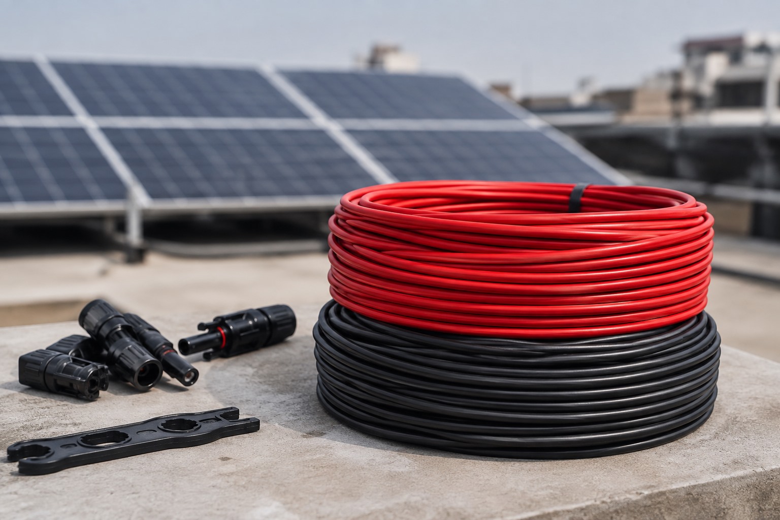 Red solar DC wire coil