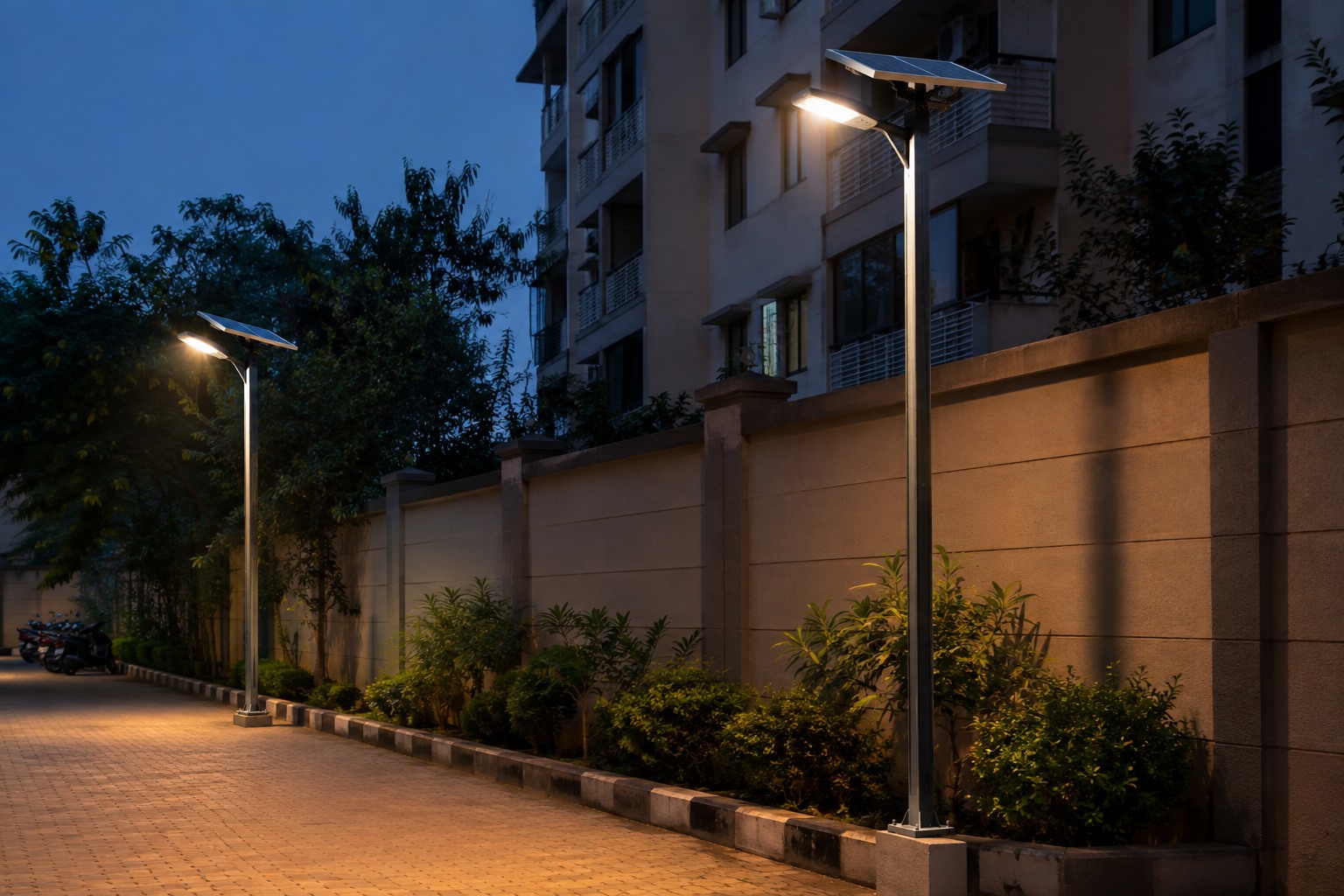 Solar street lights in an Indian housing society